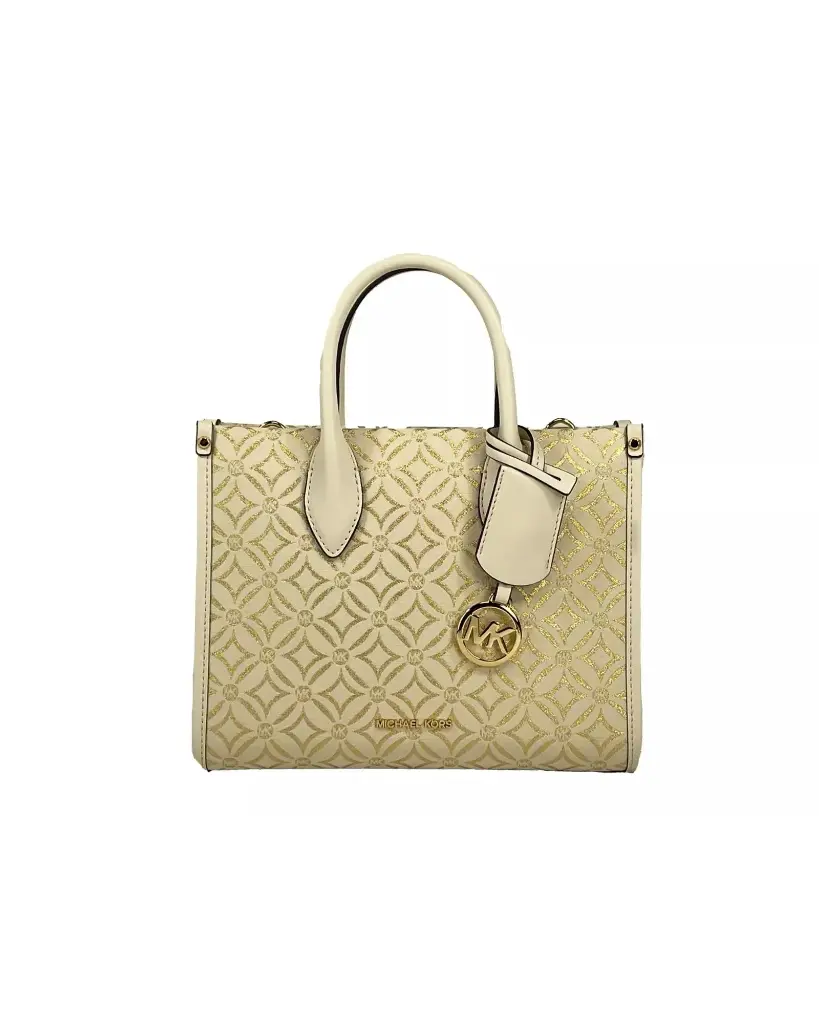Michael Kors Women's Mirella Small Top Zip Crossbody Tote Bag Creme - One Size 
