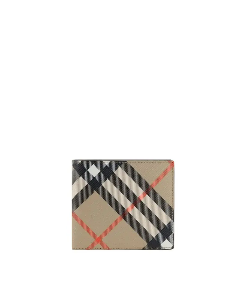 Burberry Check Coated Canvas & Leather Bifold Wallet