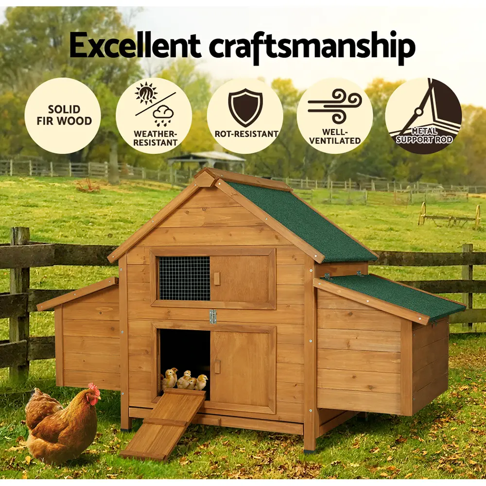 i.Pet Chicken Coop Rabbit Hutch 150cm x 68cm x 96cm Large Chicken Coop House Run Cage Wooden 