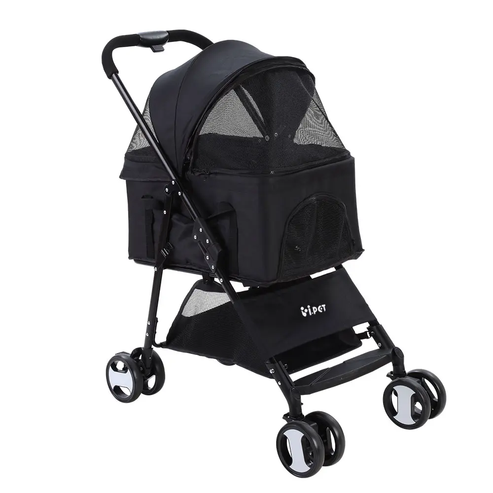 i.Pet Pet Stroller Dog Pram Cat Carrier Travel Large Pushchair Foldable 4 Wheels Black 