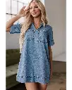 Beau Blue Short Sleeve Collared Patched Pocket Denim Mini Dress - XL 