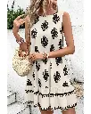Beige Geometric Printed Sleeveless Hollowed Bowknot Back Mini Dress - XL 