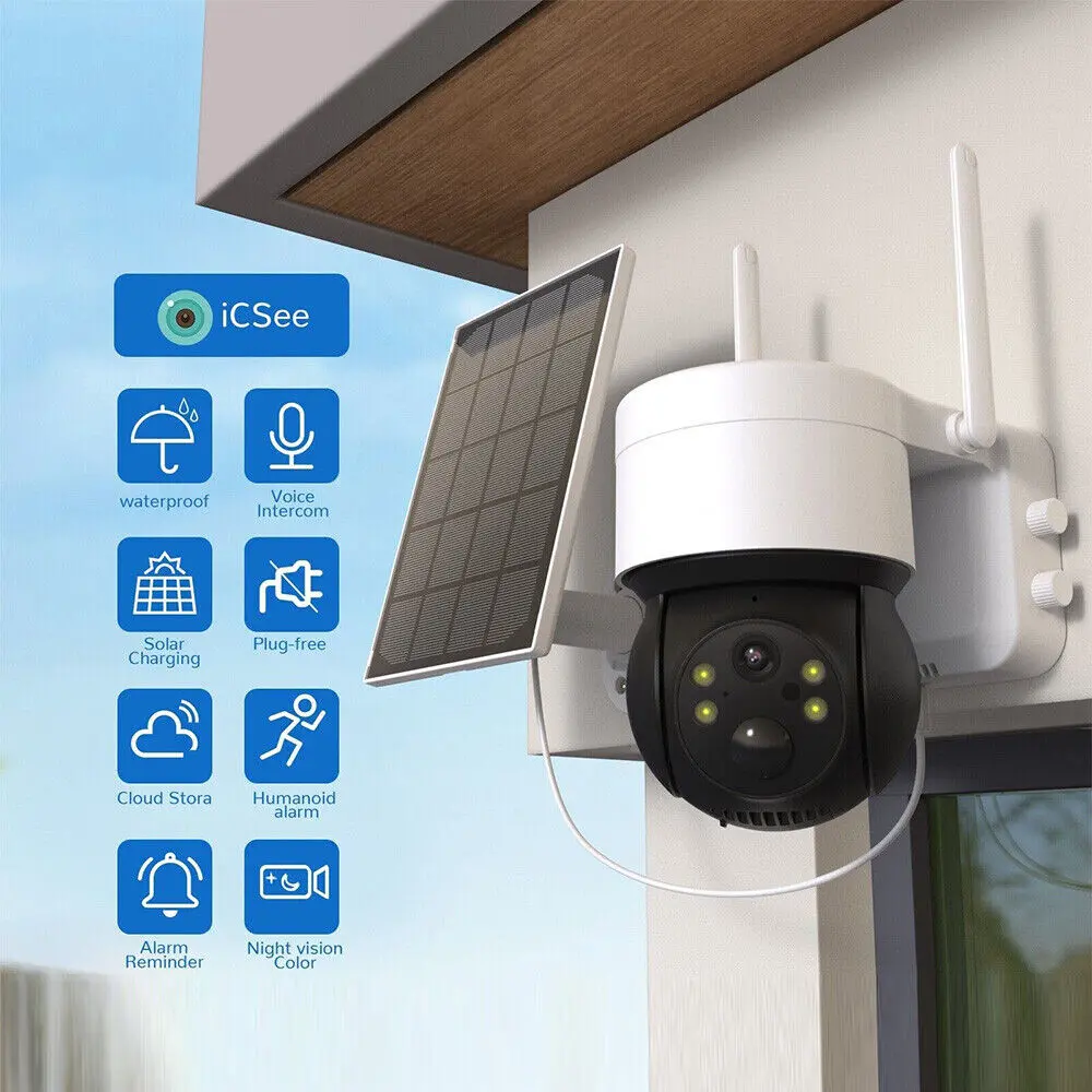 Solar Security Camera Battery Powered Outdoor Wireless WiFi IP CCTV PTZ Camera 