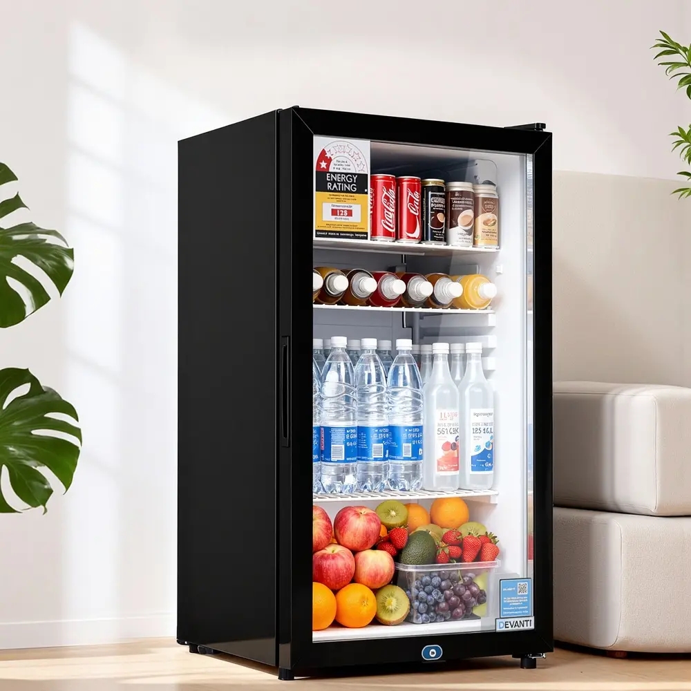Devanti 78L Bar Fridge Glass Door Mini Fridge Countertop Cooler Black 