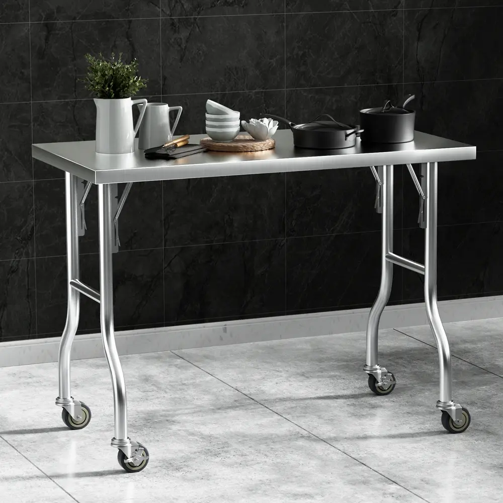 Cefito Stainless Steel Kitchen Benches Work Bench Wheels 122X61CM 430 