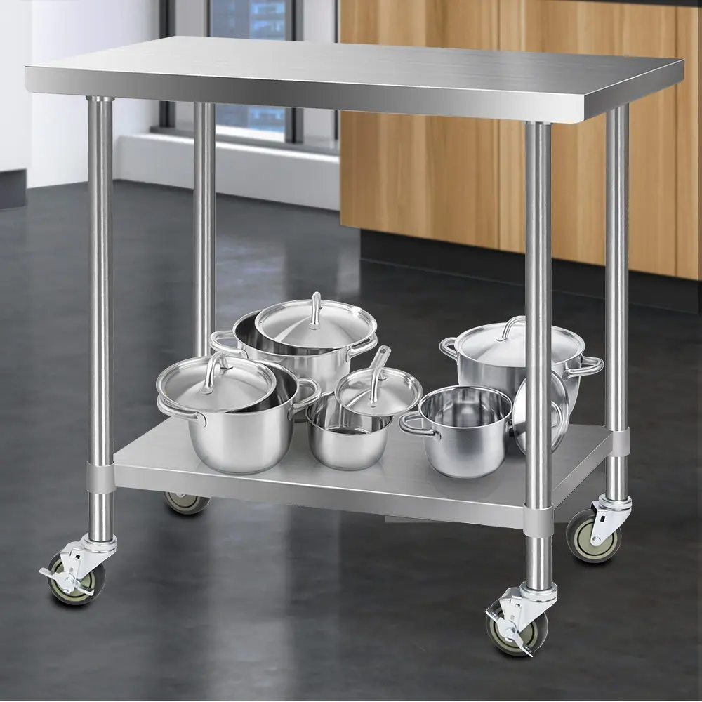 Cefito 1219x610mm Stainless Steel Kitchen Bench with Wheels 304 