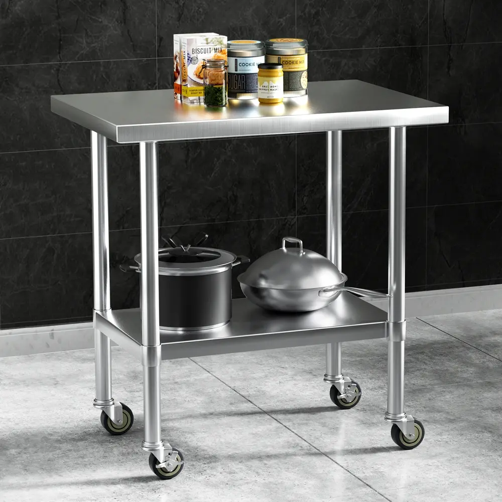 Cefito Stainless Steel Kitchen Benches Work Bench Wheels 91X61CM 430 