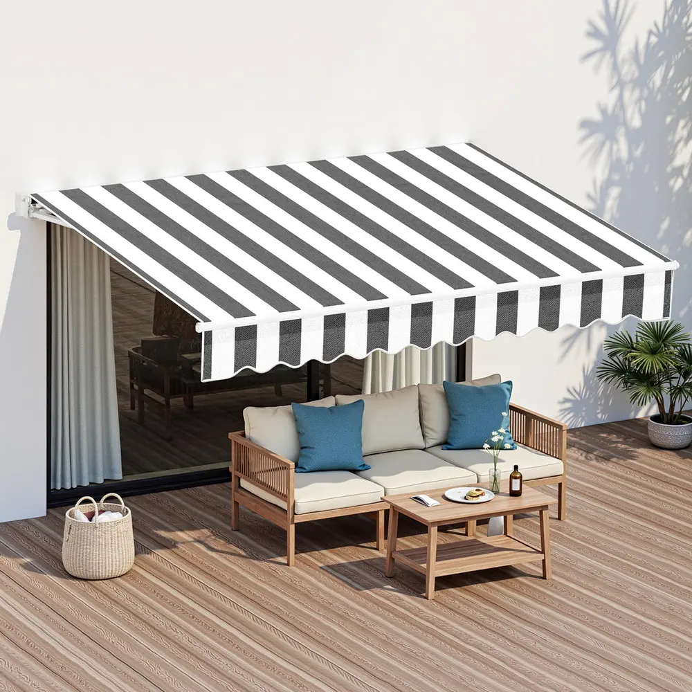 Instahut Retractable Folding Arm Awning Motorised Sunshade 2.5Mx2M Grey White 