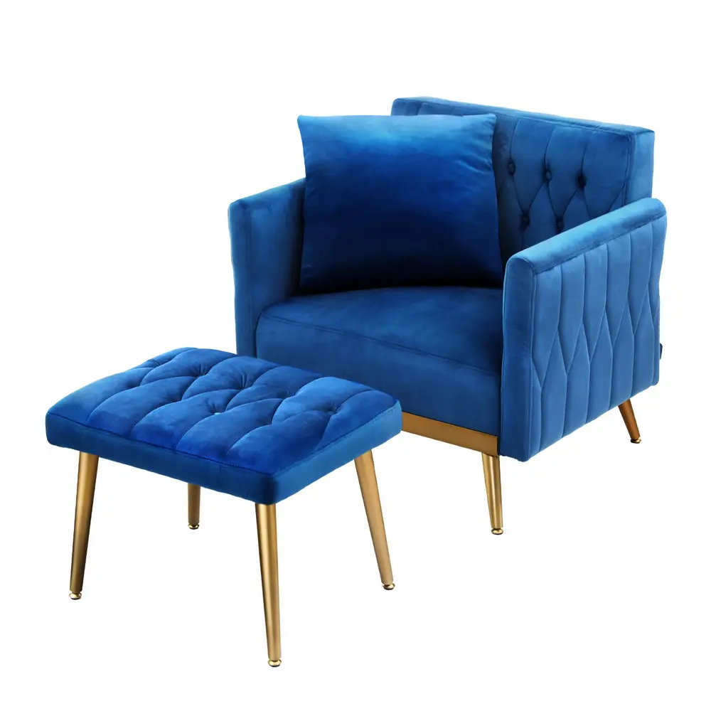 Artiss Armchair Ottoman Accent Chair Pillow Velvet Blue 