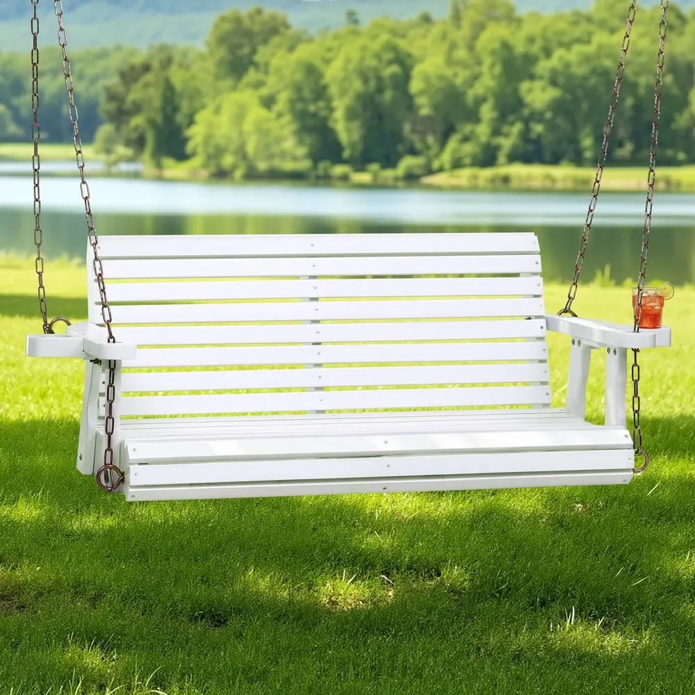 Gardeon Porch Outdoor Swing Chair With Cup Holder Wooden Furniture 2 Seater 