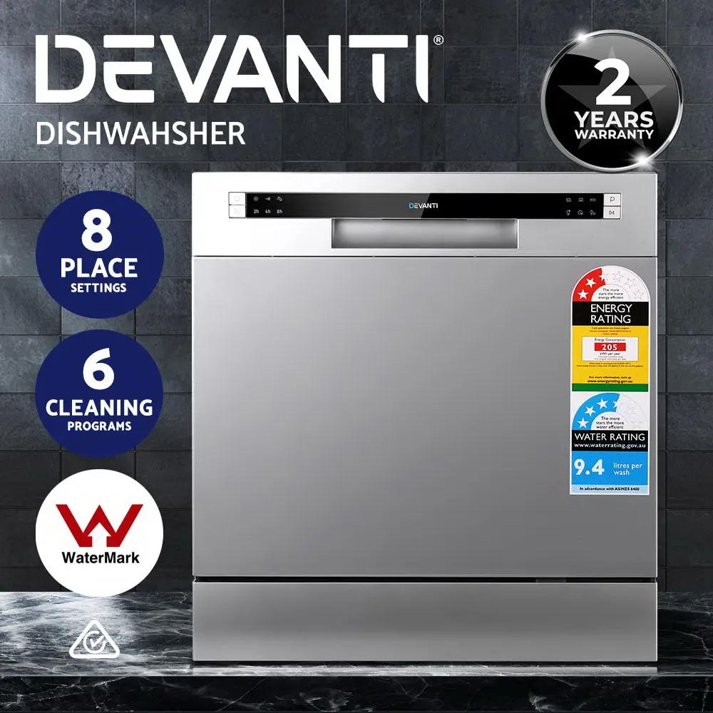 Devanti 8 Place Settings Benchtop Dishwasher Sliver 
