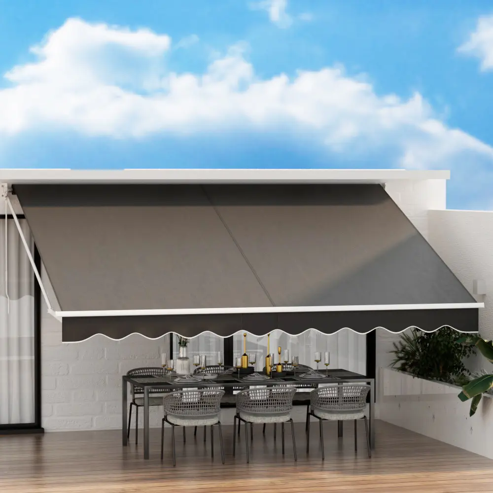 Instahut Retractable Folding Arm Awning Manual Sunshade 4.5Mx3M Grey 