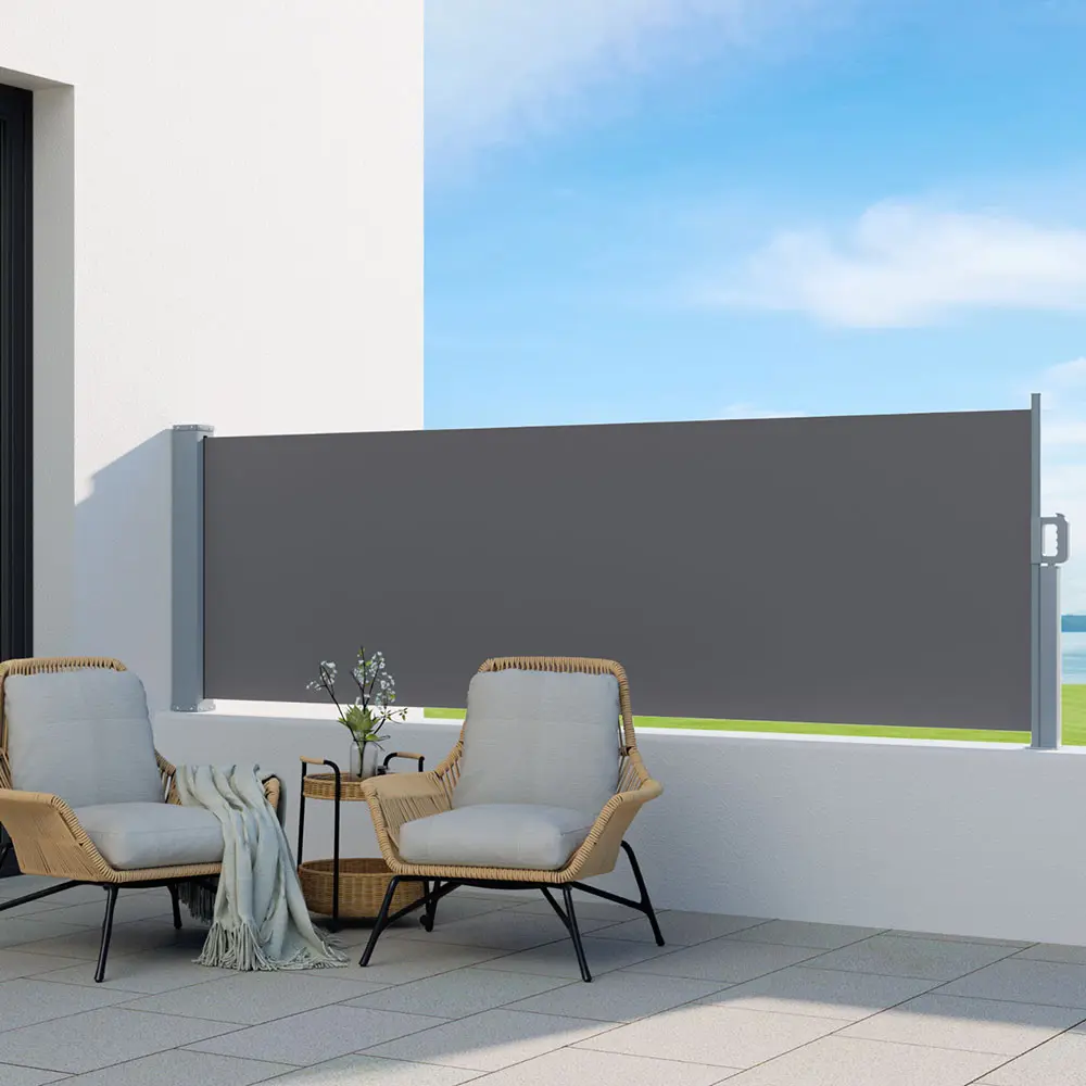 Instahut Side Awning Sun Shade Outdoor Blinds Retractable Screen 1X3M Grey 