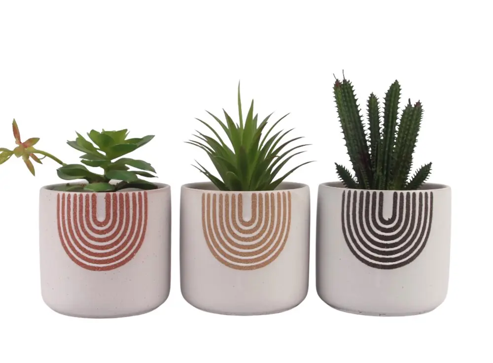 Set 3 Rainbow Ceramic Pot Planter 13cm 