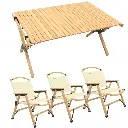 3 Chairs & 1 Table Set Bamboo Camping Folding Portable Outdoor Picnic Travel BBQ 