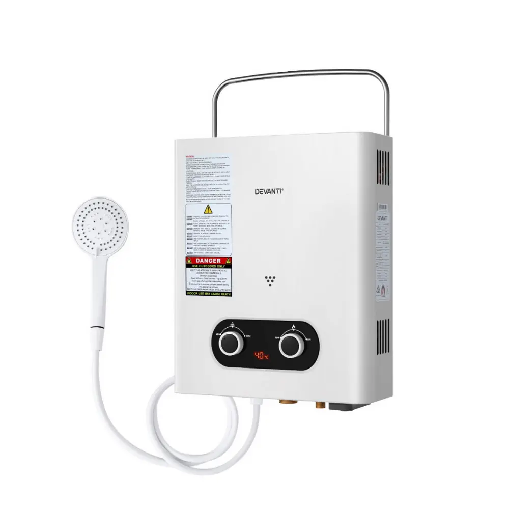 Devanti Portable Gas Water Heater Outdoor Camping Shower White 