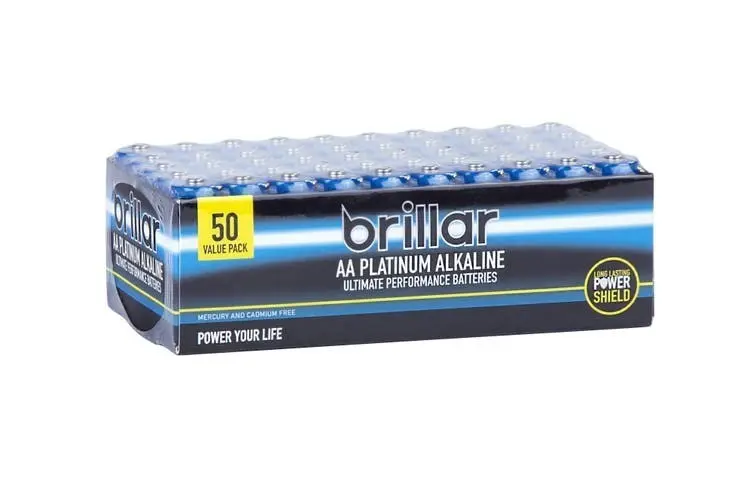 Brillar AA Platinum Alkaline Ultimate Performance Batteries - 50 PCS 