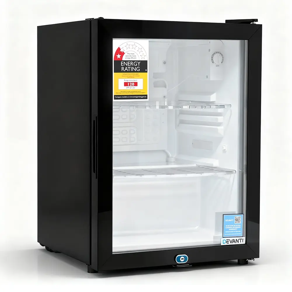 Devanti 56L Bar Fridge Glass Door Mini Fridge Countertop Cooler Black 
