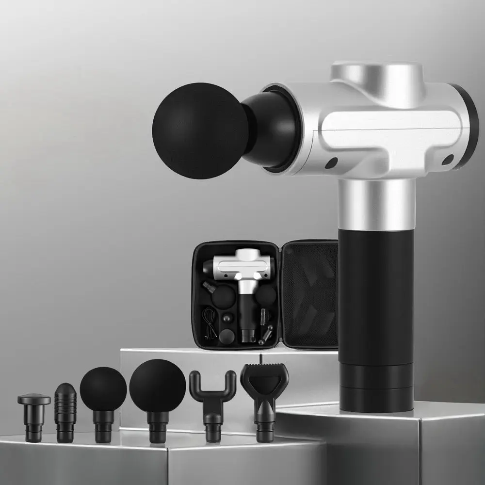 Everfit Massage Gun 30 Speed 6 Heads Vibration Muscle Massager Chargeable Silver 