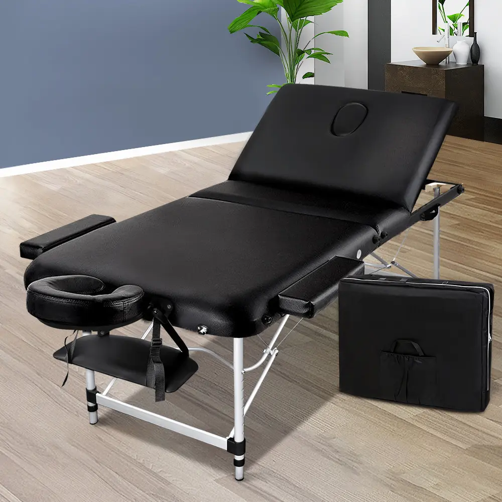 Zenses Massage Table 75cm Portable 3 Fold Aluminium Beauty Bed Black 