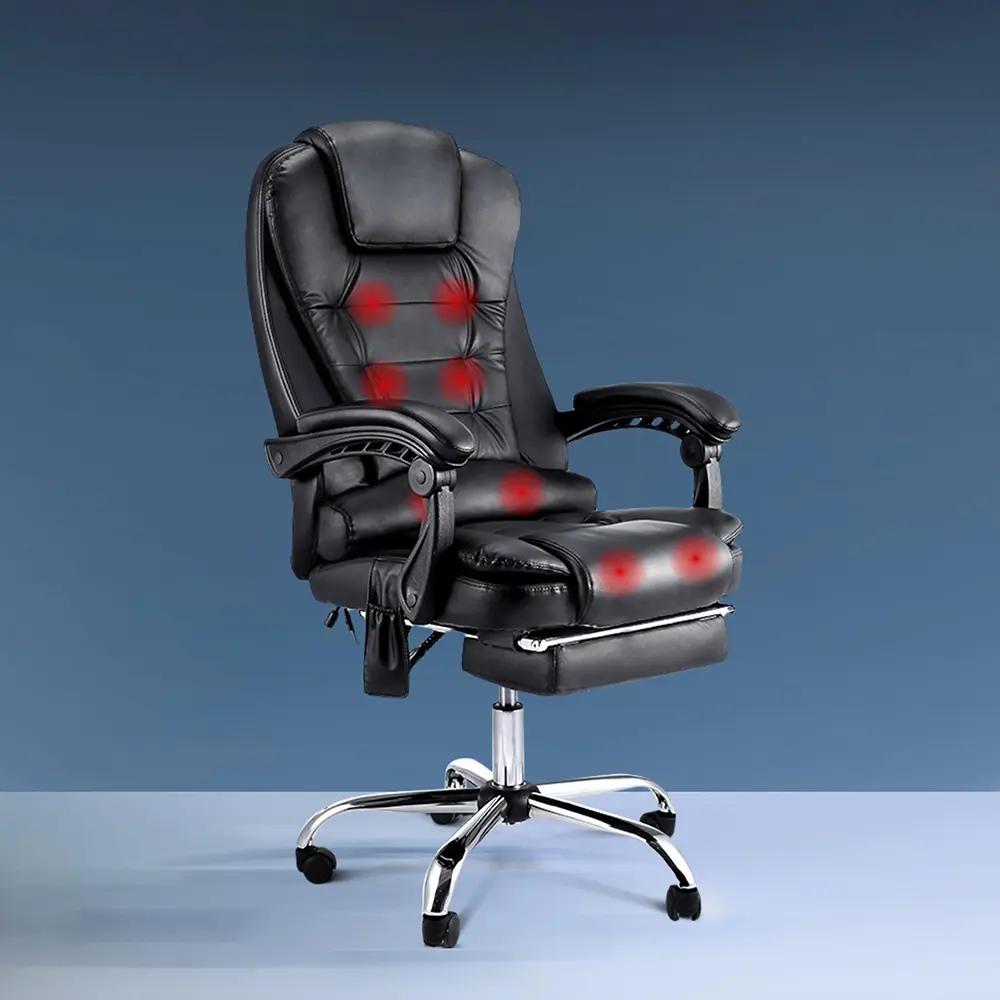 Artiss 8 Point Massage Office Chair PU Leather Footrest Black 