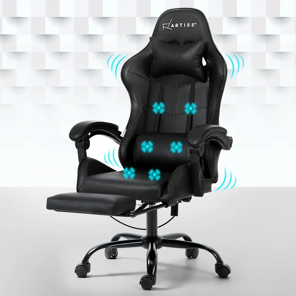Artiss 6 Point Massage Gaming Office Chair Footrest Black 