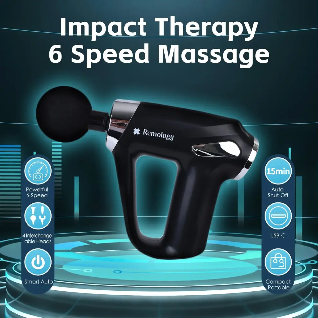 Remology Impact Therapy 6 Adaptive Speed USB-C Massage Gun with 4 Heads 