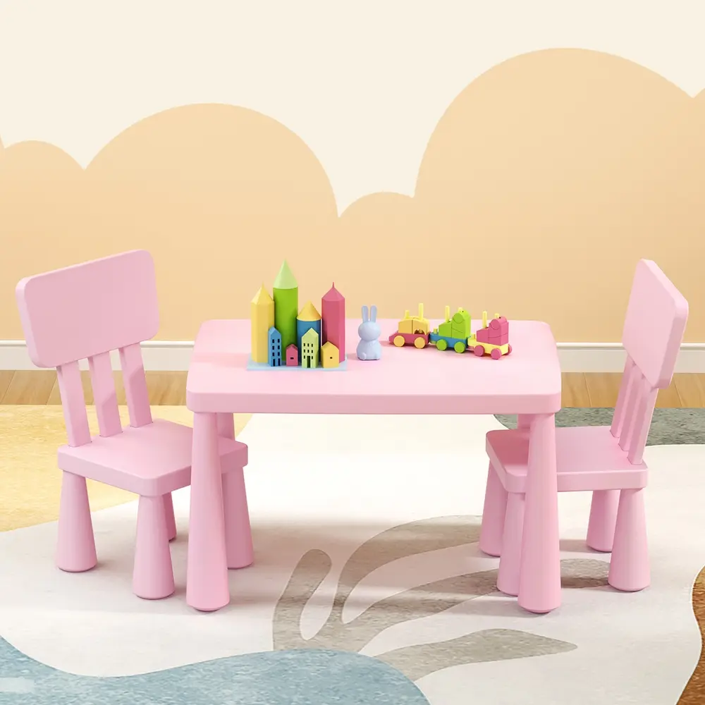 1 Keezi Kids Table and 2 Chairs Set Pink 