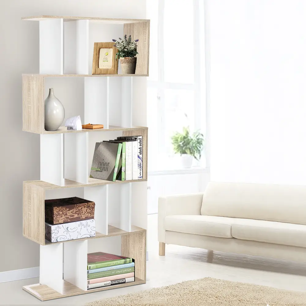 Artiss Bookshelf 5 Tiers - RITA White and Oak 