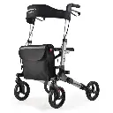 EQUIPMED Foldable Aluminium Walking Frame Rollator with Bag and Seat, Silver 
