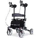 EQUIPMED Upright Rollator Walker with Forearm Rest Supports, Mobilty Aid with Seat, Grey 