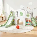 Keezi Kids Slide Swing Set Ball Hoop Rings Football Outdoor Toys Green 