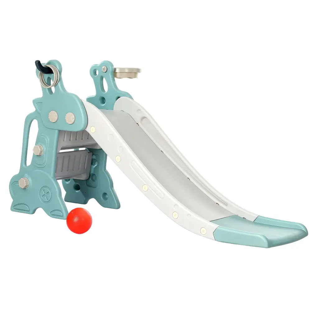 Keezi Kids Slide Set Basketball Hoop Ring Outdoor Playground Toy Deer 140cm Blue 