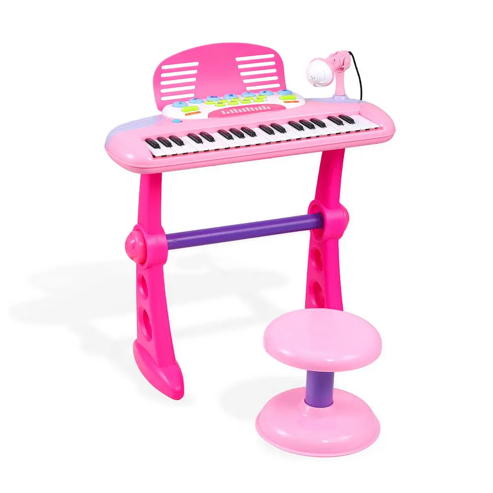 Keezi Kids Piano Keyboard 37 Keys Electronic Musical Instrument Set w/ Stool Microphone  (pink/blue) (Blue)