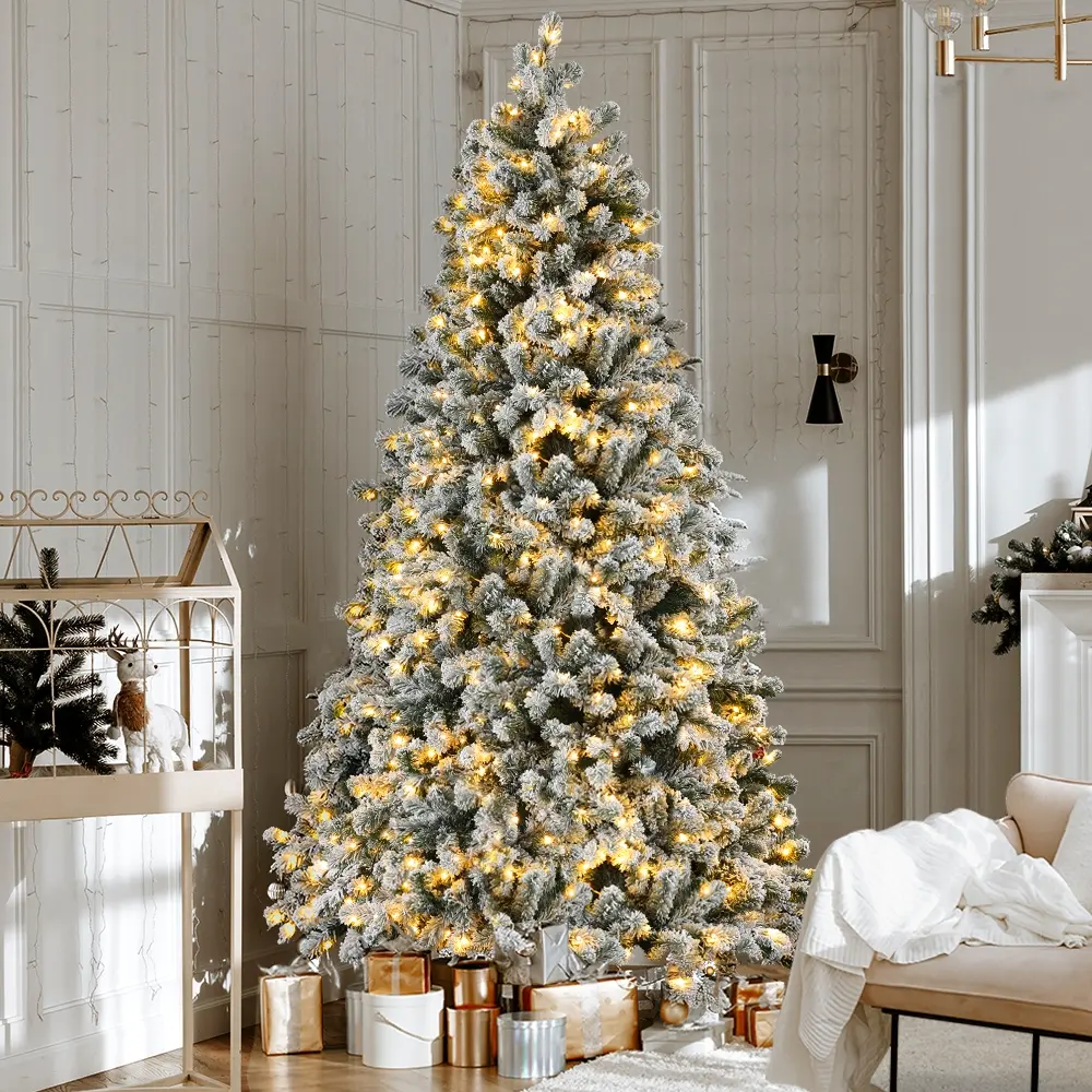 Jingle Jollys Christmas Tree 2.1m Snow Flocked LED Xmas Decoration 8 Light Modes 