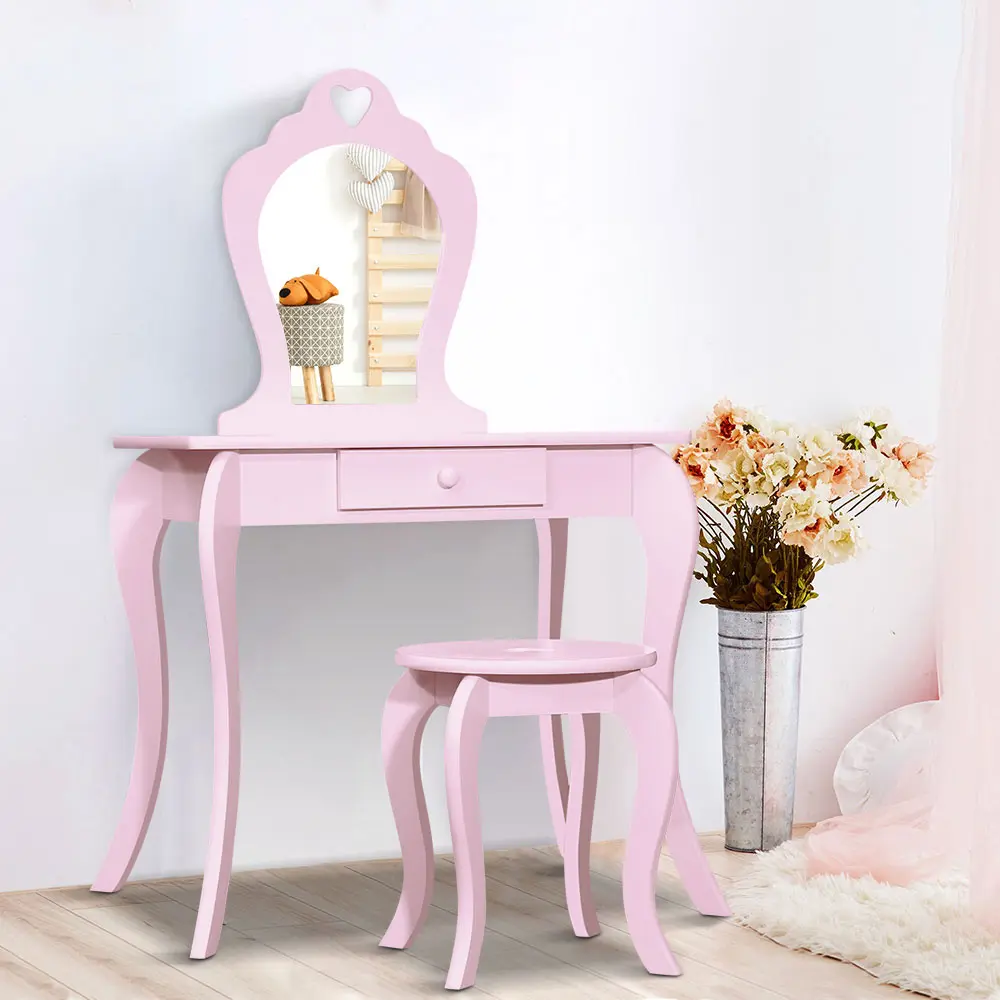Keezi Kids Dressing Table Stool Set Vanity Mirror Princess Children Makeup Pink 