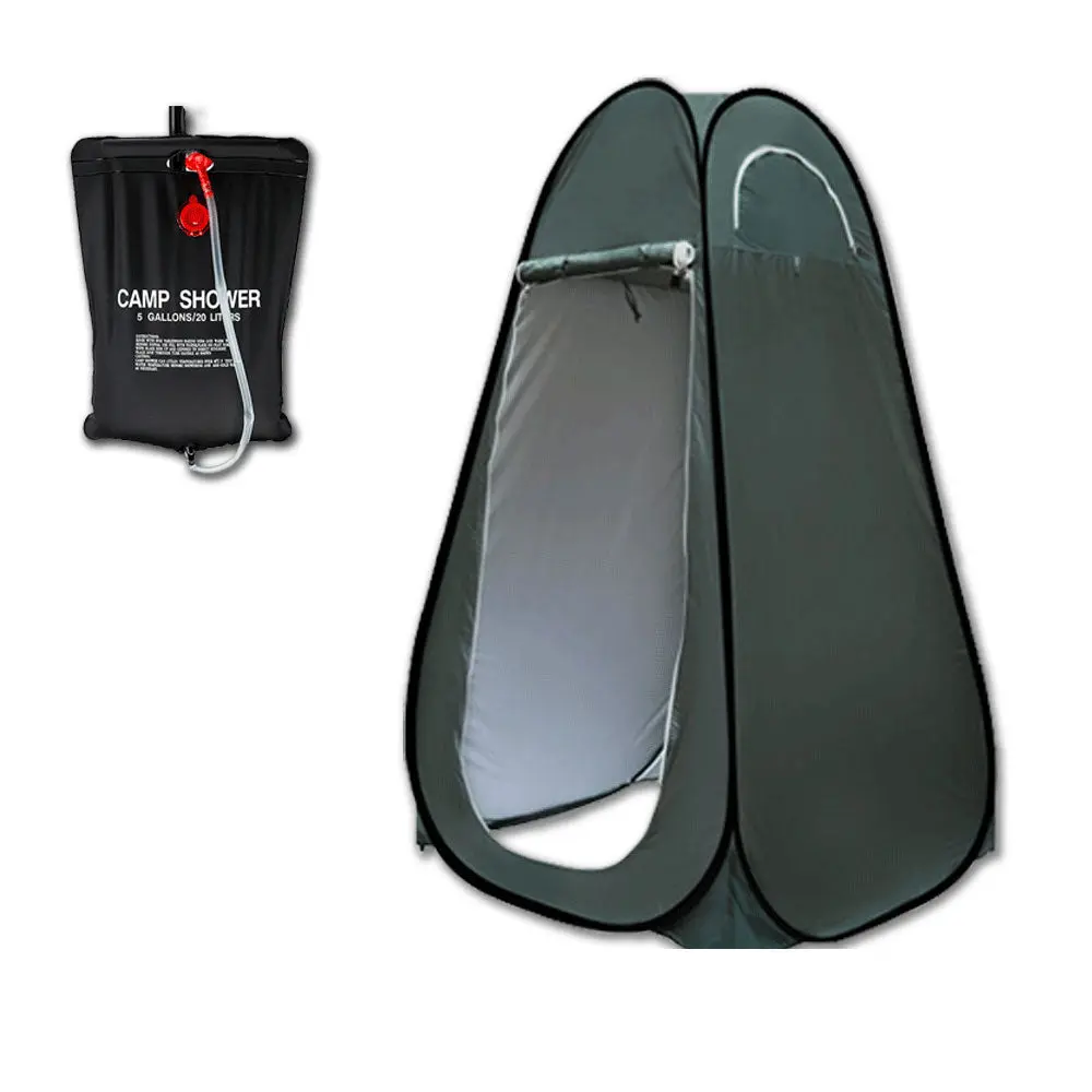 Pop Up Portable Privacy Shower room Tent &20L Outdoor Camping Water Bag Camp Set - green 