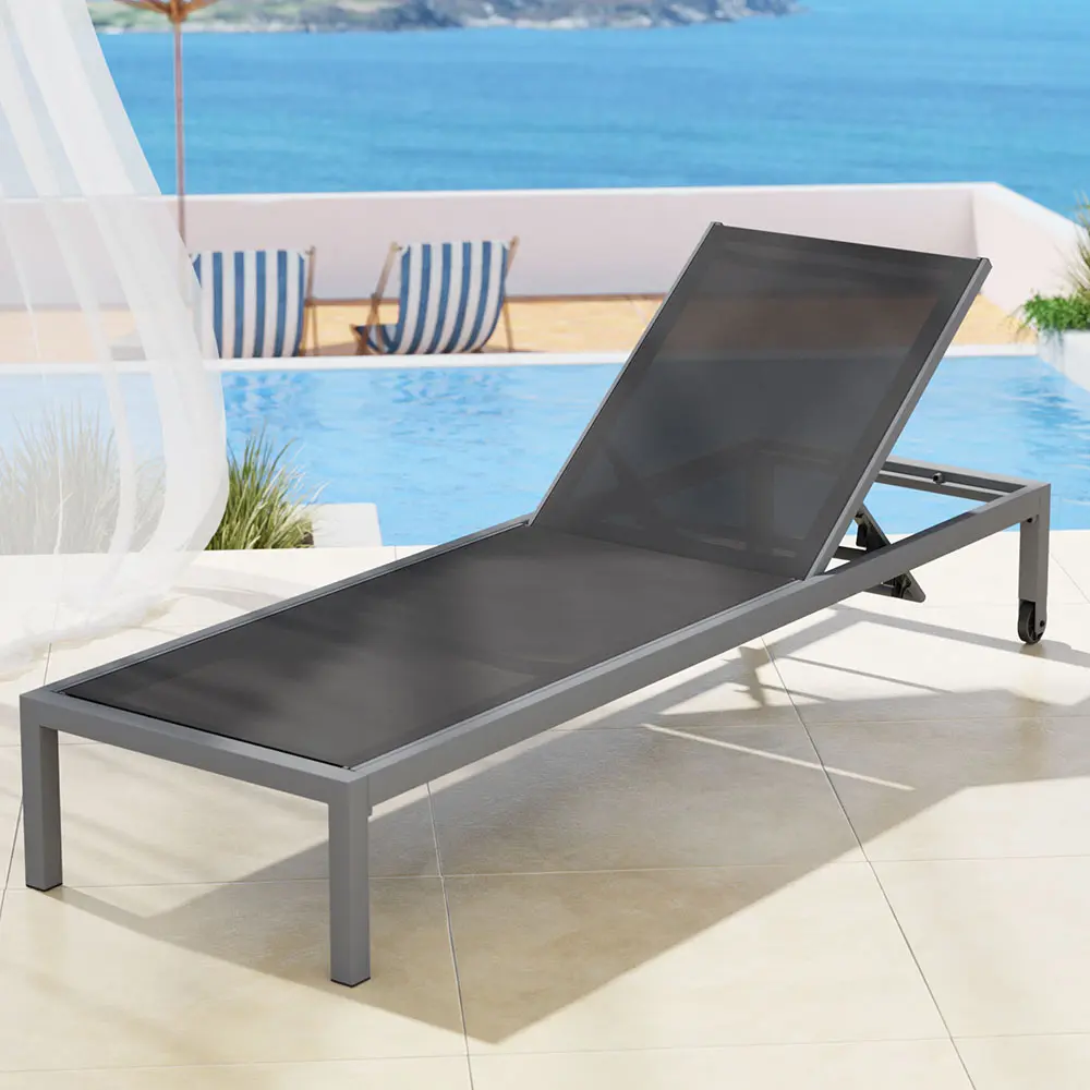 Gardeon Sun Lounge Outdoor Lounger Aluminium Folding Beach Chair Wheels Patio 