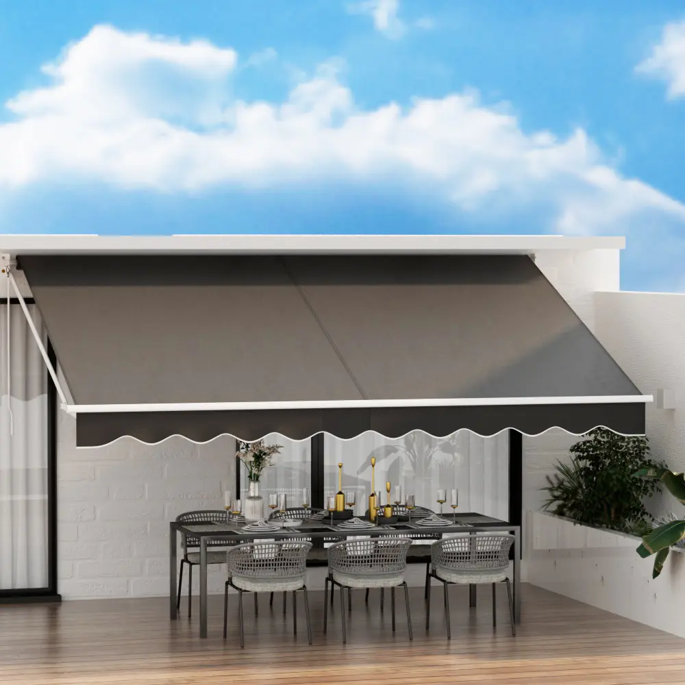 Instahut Retractable Folding Arm Awning Manual Sunshade 4.5Mx2.5M Grey 