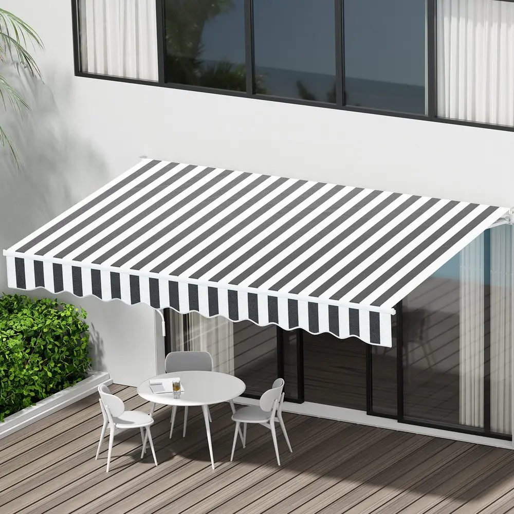 Instahut Retractable Folding Arm Awning Motorised Sunshade 3Mx2.5M Grey White 