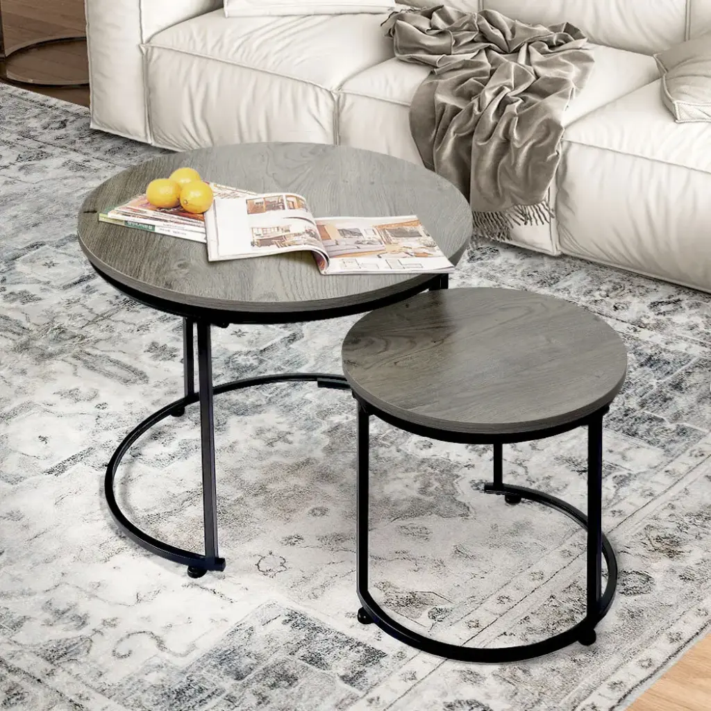 Levede Round Nesting Table Coffee Table Wood Side Table 