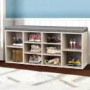 Artiss Shoe Rack Cabinet Shoe Bench Fabric Seat Pine BOA 