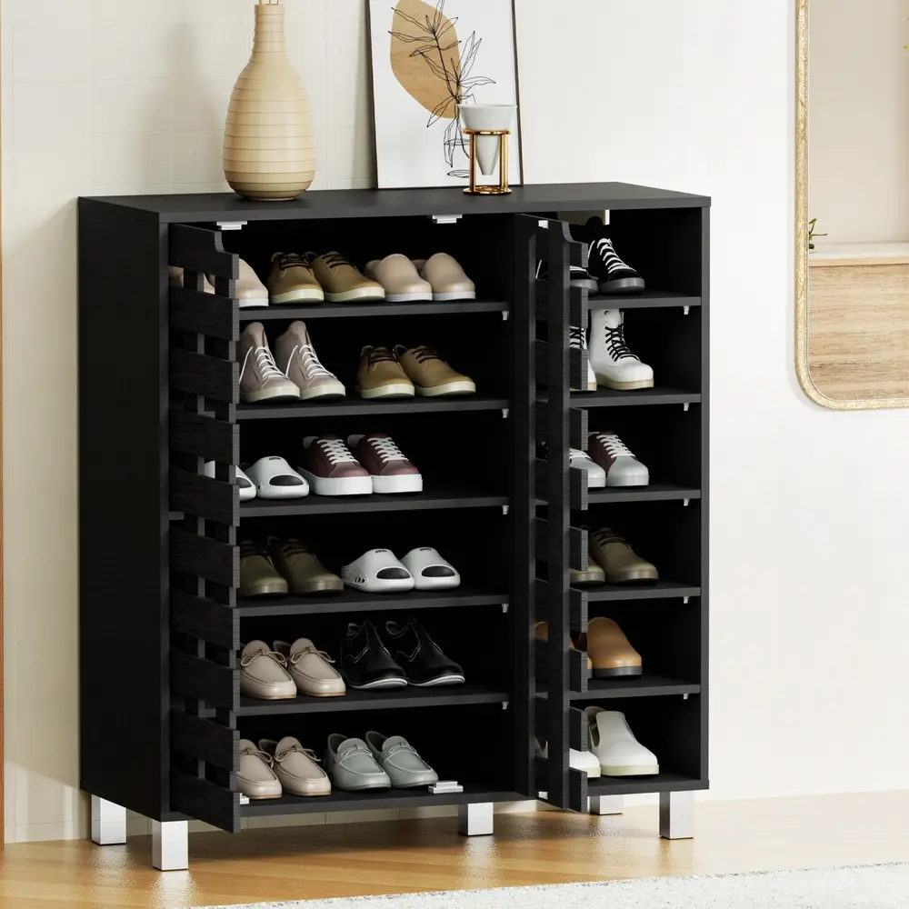 Artiss Shoe Rack Cabinet 6 Tier Storage Shelf Black 