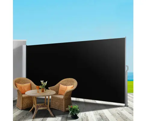 Instahut Side Awning Sun Shade Outdoor Retractable Privacy Screen 2X3M Black 