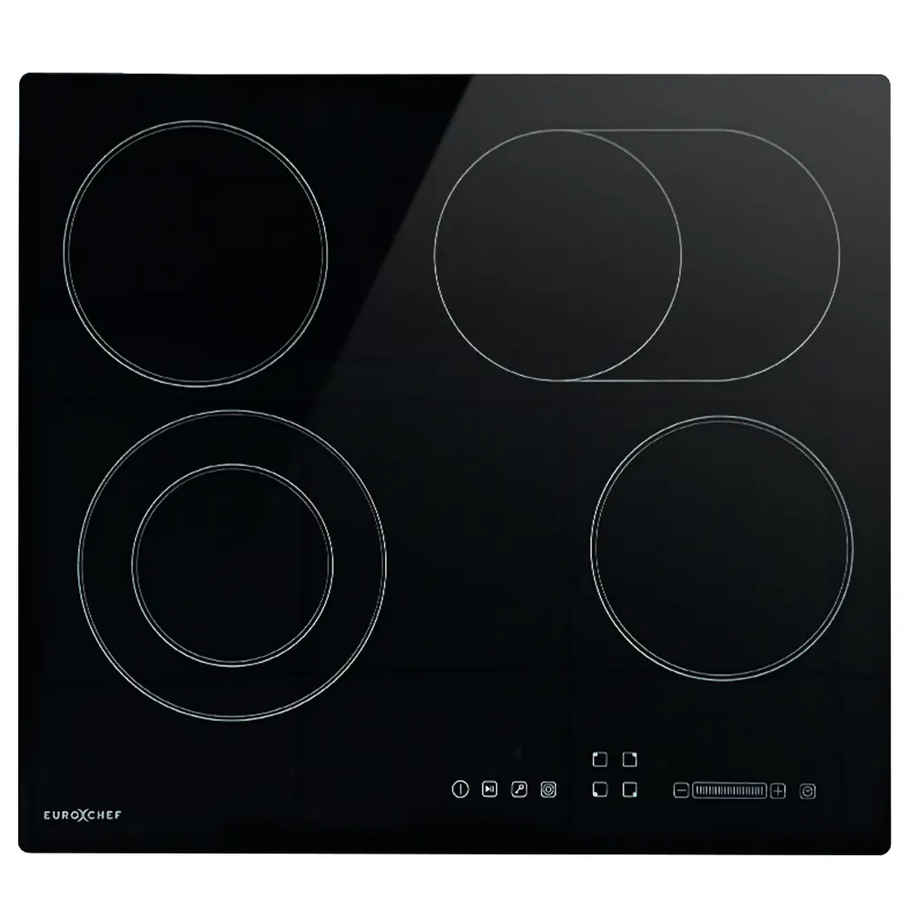EuroChef 60cm 4 Zone Ceramic Cooktop, 6600W Electric, FlexiZone Adjustable Size Hobs, Touch Controls 
