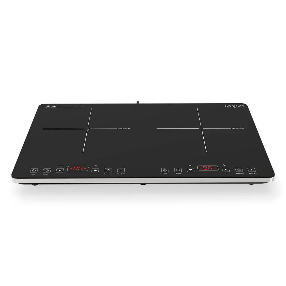 EUROCHEF Double Induction Cooktop, 9 Heat Levels, Fast Electric Portable Cooker, Touch Controls, Standard 10A Power Plug 