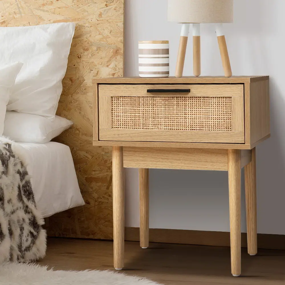 Artiss Bedside Tables Side Table Rattan Drawers Nightstand 