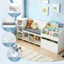 Keezi Kids Storage Unit Bookshelf Toy Box Organiser Bench Seat Cabinet 170cm White 