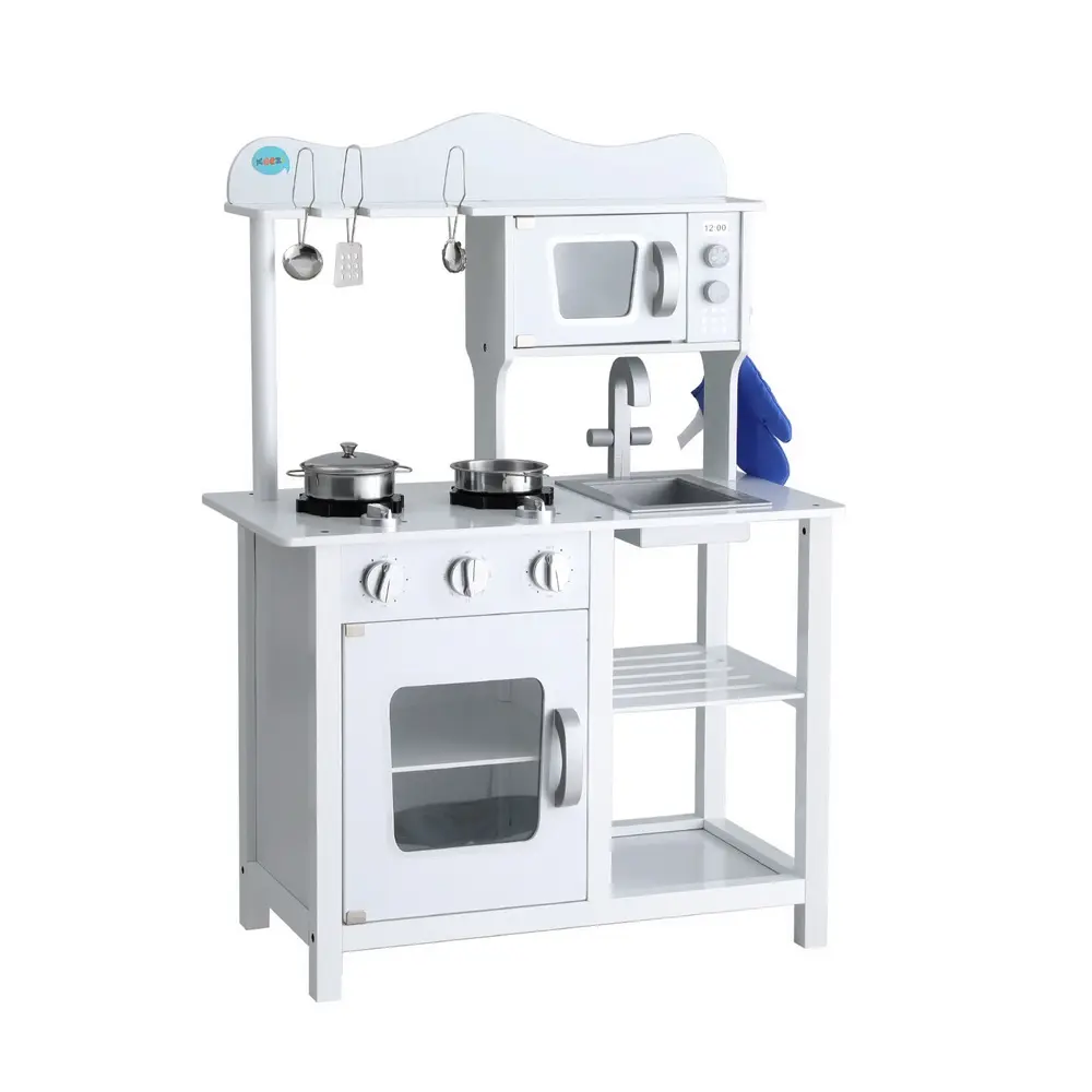 Keezi Kids Kitchen Play Set Wooden Pretend Toys Cooking Children Cookware Food 