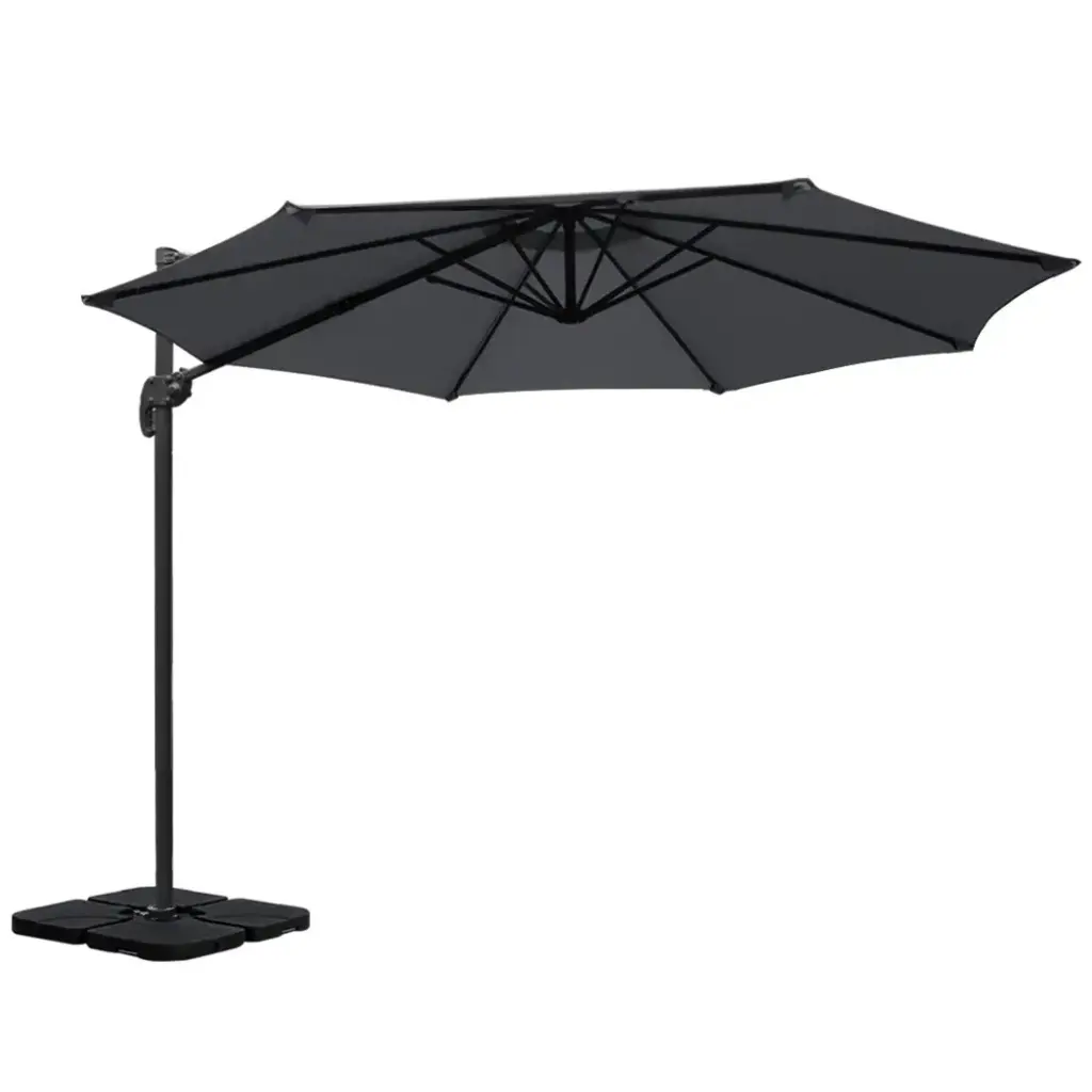 Instahut 3m Outdoor Umbrella w/Base Cantilever Beach Roma 360 Degree Tilt Charcoal 